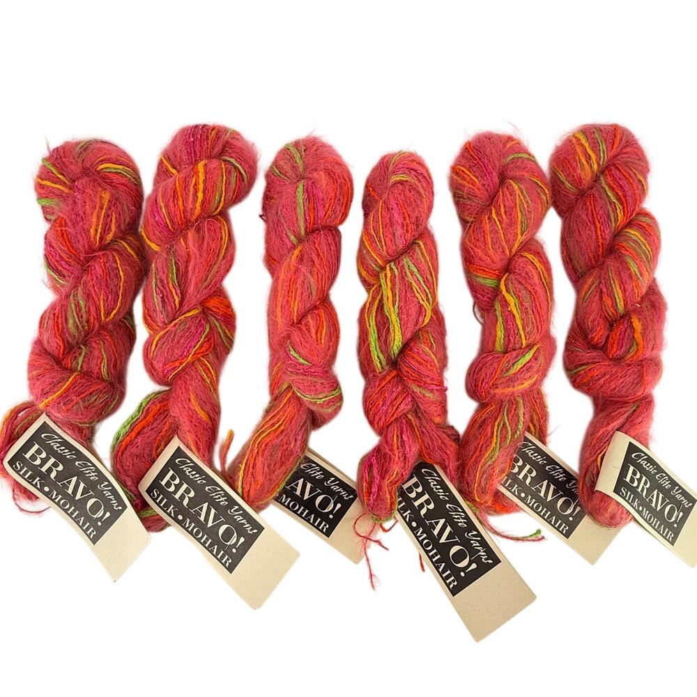 Classic Elite Bravo Yarn Lot 6 Skeins Silk Mohair Multicolor Pink Orange 6419